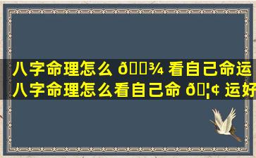 八字命理怎么 🌾 看自己命运（八字命理怎么看自己命 🦢 运好不好）